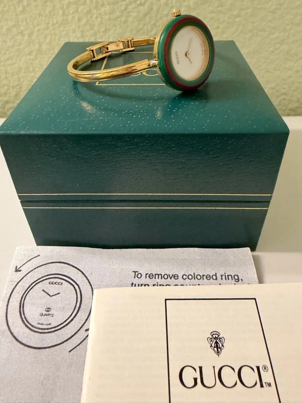 ~Vintage~Auth GUCCI Interchangeable Bezel Bracelet Bangle Watch~Box & Papers